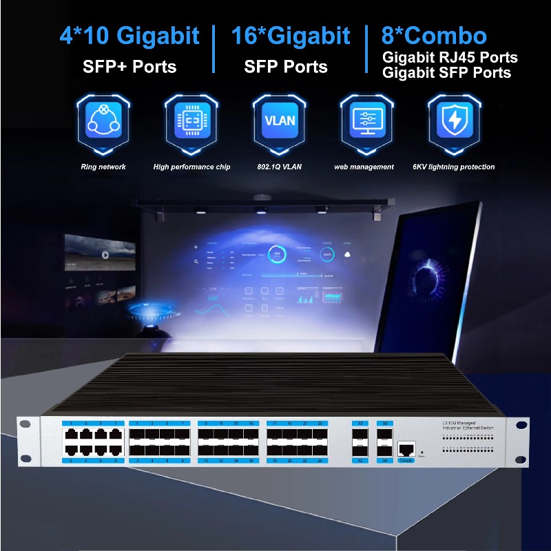 محول إيثرنت صناعي مُدار بـ 24  - مراجعة Sfp+ 10G Managed Switch 8 Port وسعره